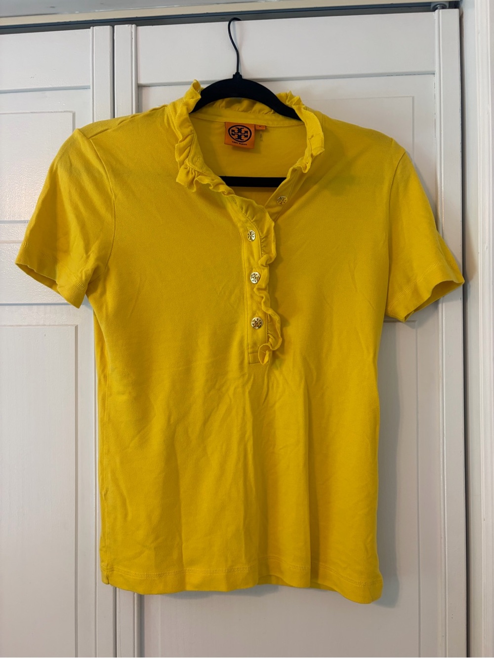 Tory Burch Bright Yellow Ruffle Polo